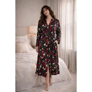 Little Sleepies Black Floral Bamboo Robe XL Soft Comfy Sleepwear